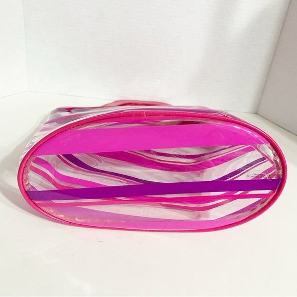 Bath and Body Works Clear Plastic Striped Tote Bag Oval Bottom Patent Handles - Picture 7 of 7